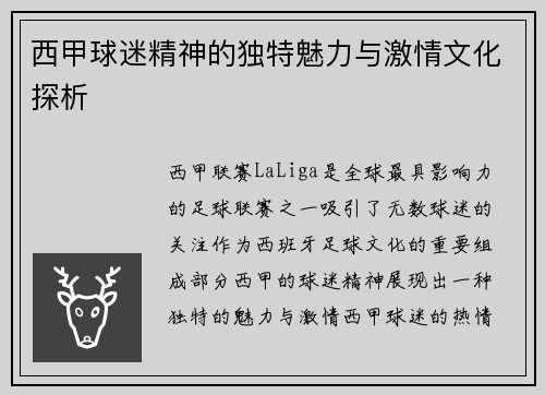 西甲球迷精神的独特魅力与激情文化探析