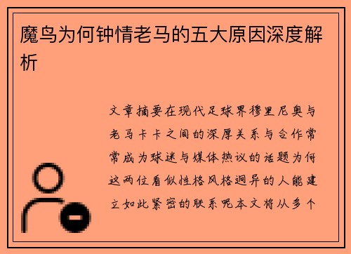 魔鸟为何钟情老马的五大原因深度解析